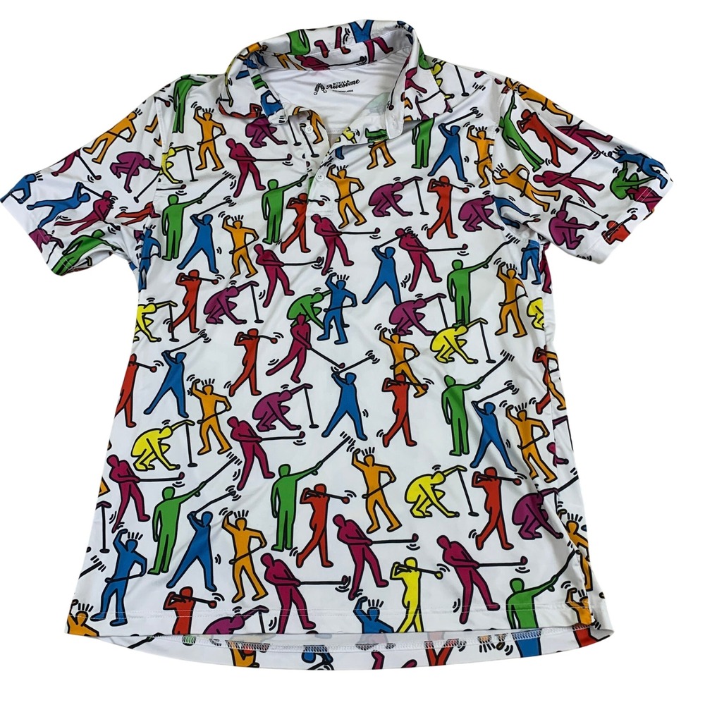 Royal‎ & Awesome Mens Large Golf Polo Shirt Keith Haring Style Colorful WD22166